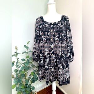 Entro Boho Printed Paisley Long Sleeve Dress Size Medium